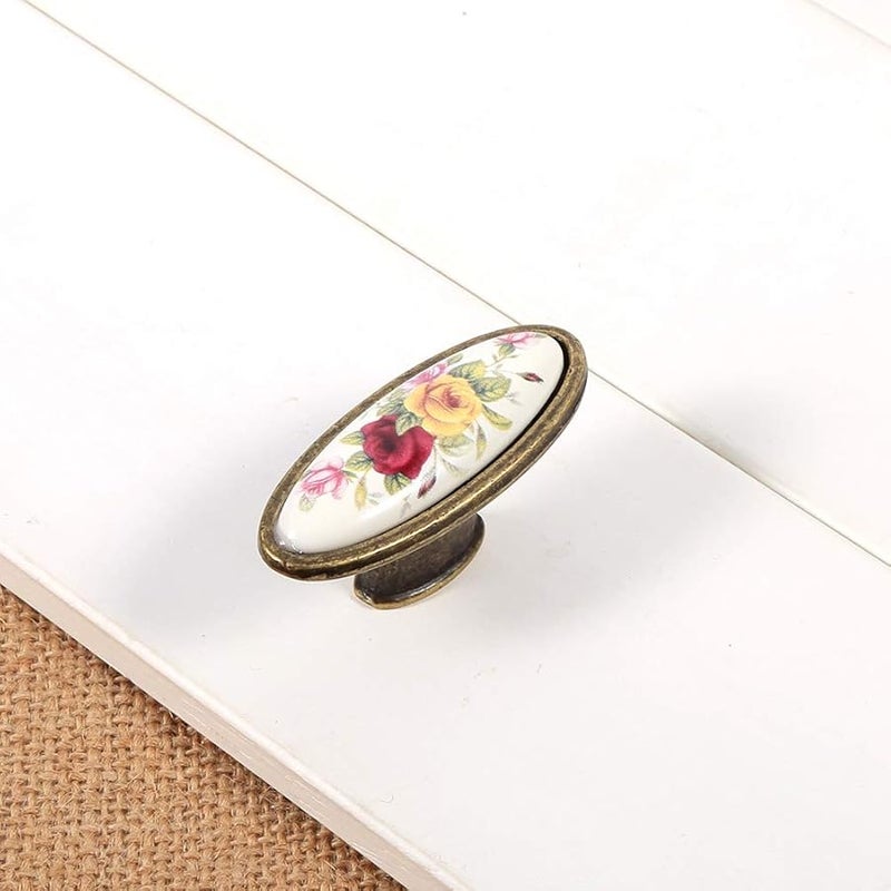 Vintage Floral Ceramic Bronze Cabinet Knobs For Kitchen Wardrobe 128MM Hole Distance - Image 3